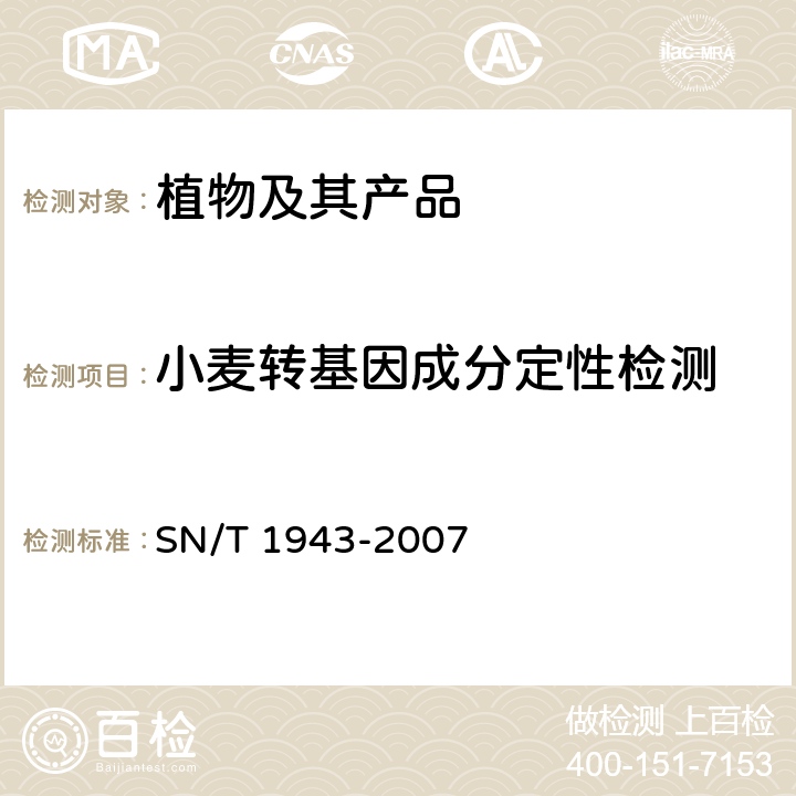 小麦转基因成分定性检测 SN/T 1943-2007 小麦中转基因成分PCR和实时荧光PCR定性检测方法