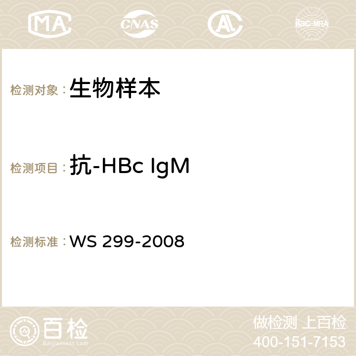 抗-HBc IgM 乙型病毒性肝炎的诊断标准 WS 299-2008 附录A.1.6