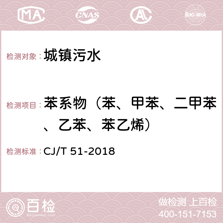 苯系物（苯、甲苯、二甲苯、乙苯、苯乙烯） 城镇污水水质标准检验方法 CJ/T 51-2018