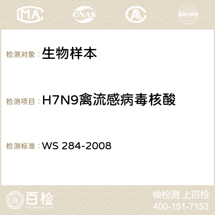 H7N9禽流感病毒核酸 WS 284-2008 人感染高致病性禽流感诊断标准
