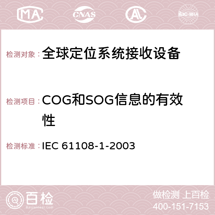 COG和SOG信息的有效性 IEC 61108-1-2003 海上导航和无线电通信设备及系统 全球导航卫星系统(GNSS) 第1部分:全球定位系统(GPS) 接收设备 性能标准、测试方法和要求的测试结果