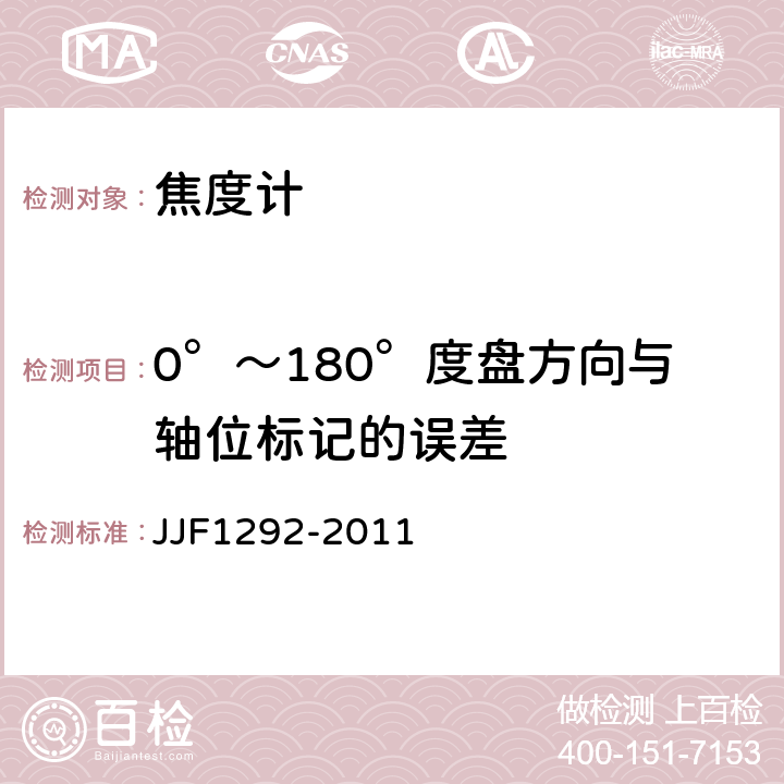 0°～180°度盘方向与轴位标记的误差 焦度计型式评价大纲 JJF1292-2011 7.5
