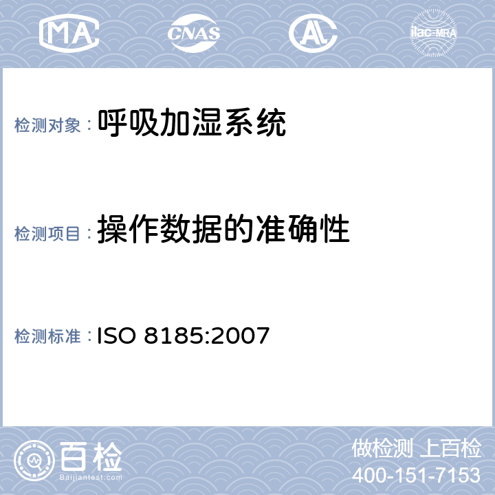 操作数据的准确性 ISO 8185:2007 医疗用呼吸加湿器 - 呼吸加湿系统专用要求  50