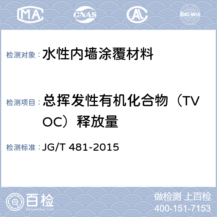 总挥发性有机化合物（TVOC）释放量 《低挥发性有机化合物(VOC)水性内墙涂覆材料》 JG/T 481-2015 附录B