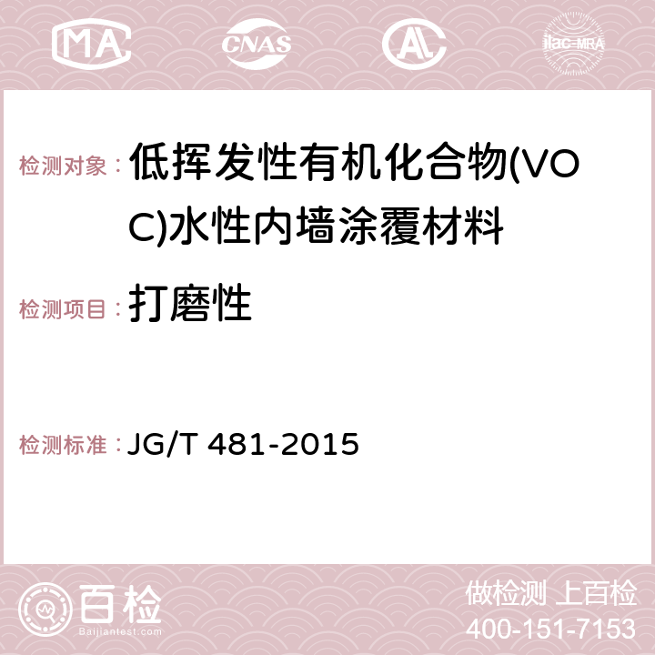 打磨性 低挥发性有机化合物(VOC)水性内墙涂覆材料 JG/T 481-2015 7.4