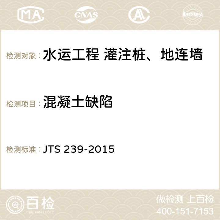 混凝土缺陷 《水运工程混凝土结构实体检测技术规程》 JTS 239-2015 （4.7、4.8、4.9）