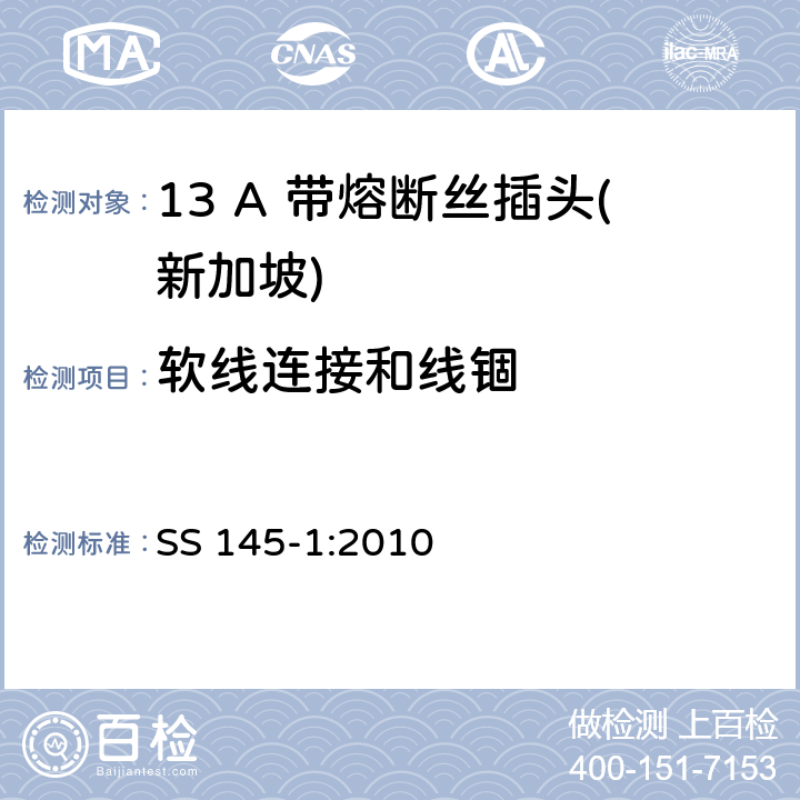 软线连接和线锢 13A插头和插座规范 第1部分：带13A熔断丝的可拆线或不可拆线插头 SS 145-1:2010 19