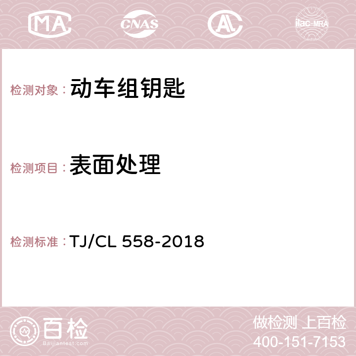 表面处理 动车组钥匙暂行技术条件 TJ/CL 558-2018 6.5