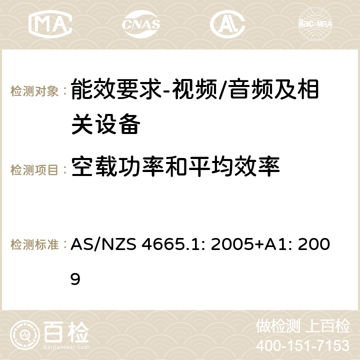 空载功率和平均效率 外置电源性能 第1部分 测试方法和能效性能标志 AS/NZS 4665.1: 2005+A1: 2009 4