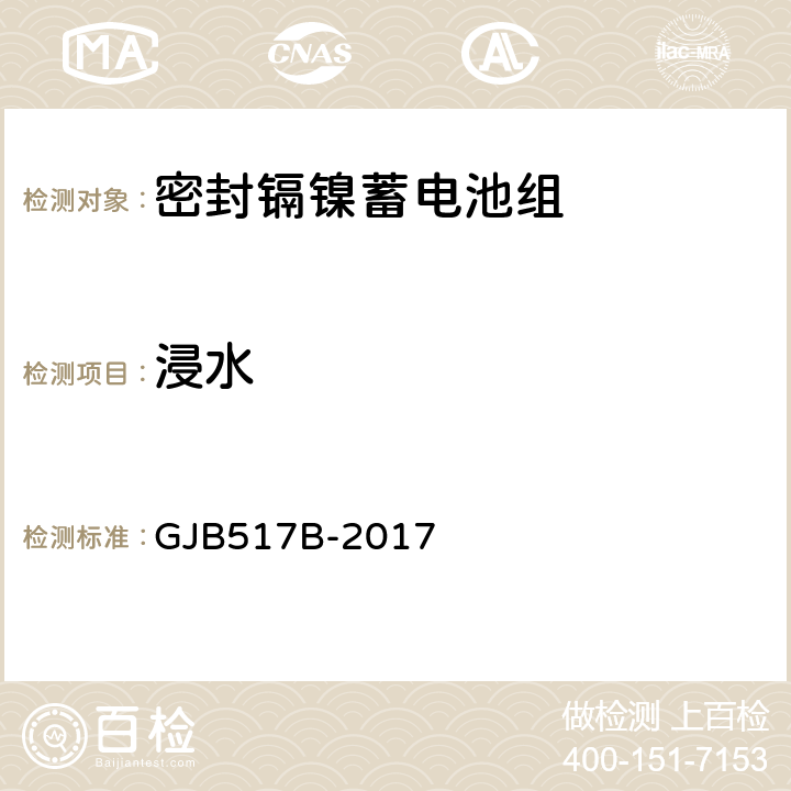 浸水 GJB 517B-2017 密封镉镍蓄电池组通用规范 GJB517B-2017 4.6.9.7