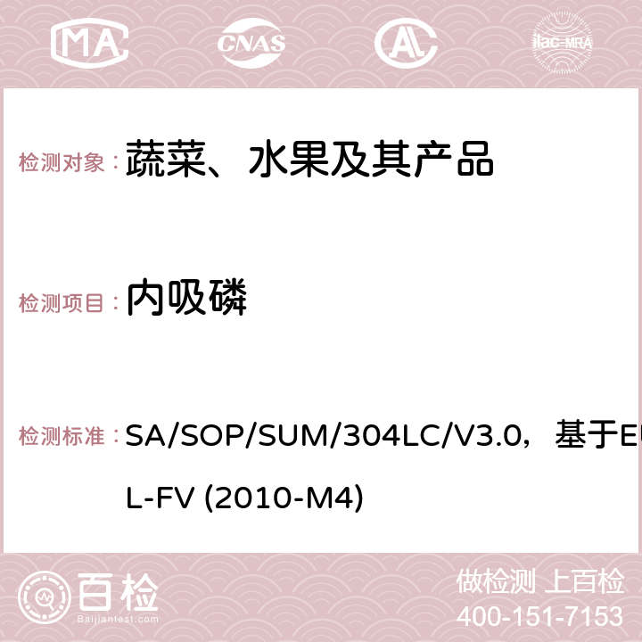 内吸磷 蔬菜、水果中农药多残留的测定 液相色谱串联质谱法 SA/SOP/SUM/304LC/V3.0，基于EURL-FV (2010-M4)