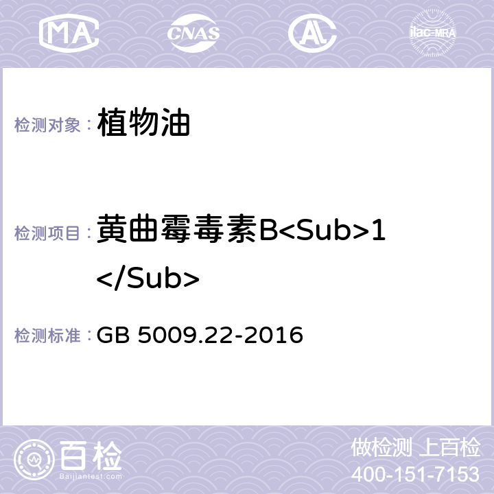 黄曲霉毒素B<Sub>1</Sub> 食品安全国家标准 食品中黄曲霉毒素B族和G族的测定 GB 5009.22-2016