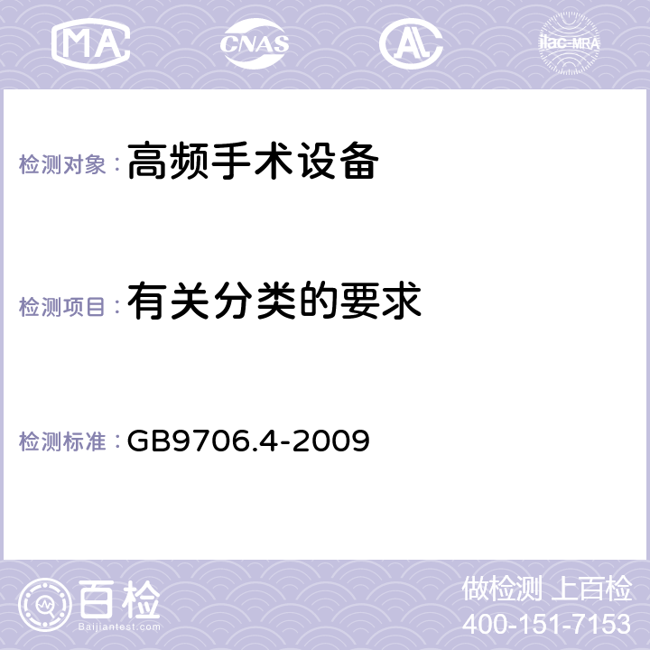 有关分类的要求 医用电气设备 第2-2部分：高频手术设备安全专用要求 GB9706.4-2009 14