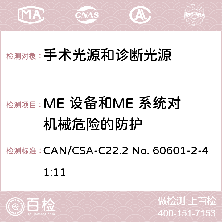 ME 设备和ME 系统对机械危险的防护 医用电气设备 第2-41部分 专用要求：手术光源和诊断光源的安全和基本要求 CAN/CSA-C22.2 No. 60601-2-41:11 201.9
