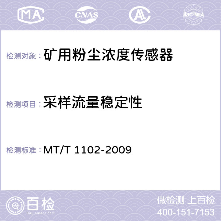 采样流量稳定性 煤矿用粉尘浓度传感器 MT/T 1102-2009 5.6