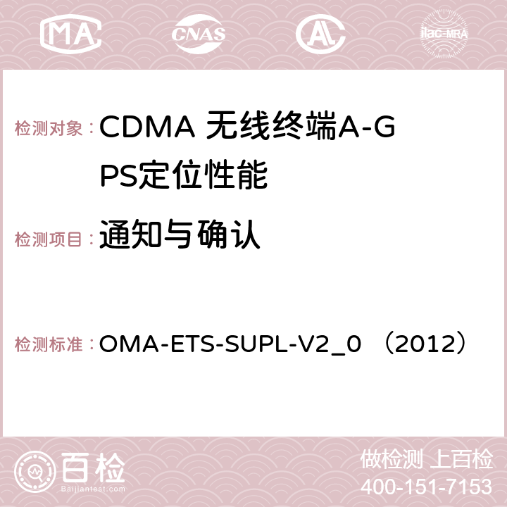 通知与确认 安全用户面定位业务引擎测试规范v2.0 OMA-ETS-SUPL-V2_0 （2012） 5.1.2
