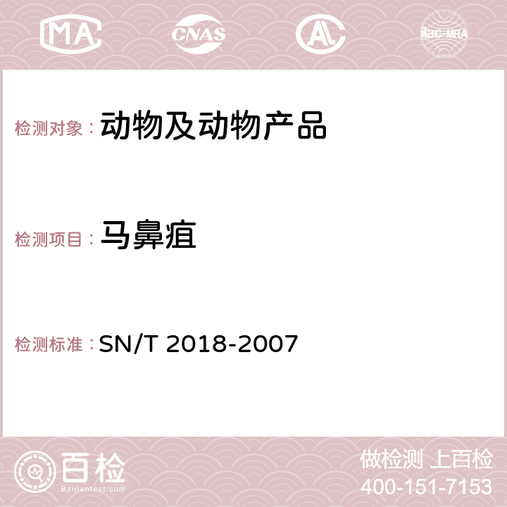 马鼻疽 马鼻疽检疫技术规范 SN/T 2018-2007