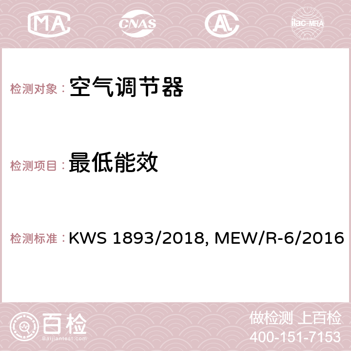 最低能效 WS 1893/2018 能效标签和空调的要求 K, MEW/R-6/2016 6