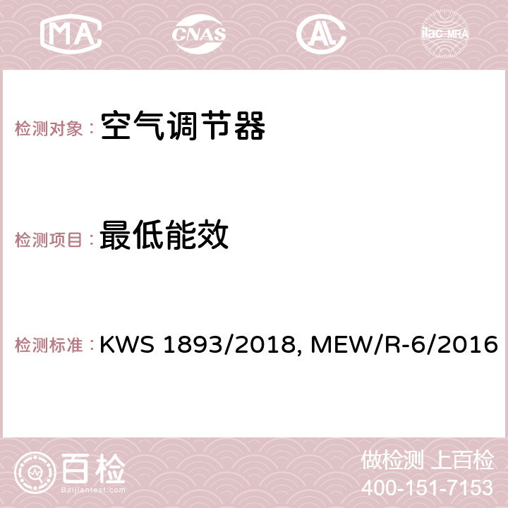 最低能效 能效标签和空调的最低能效要求 KWS 1893/2018, MEW/R-6/2016 6