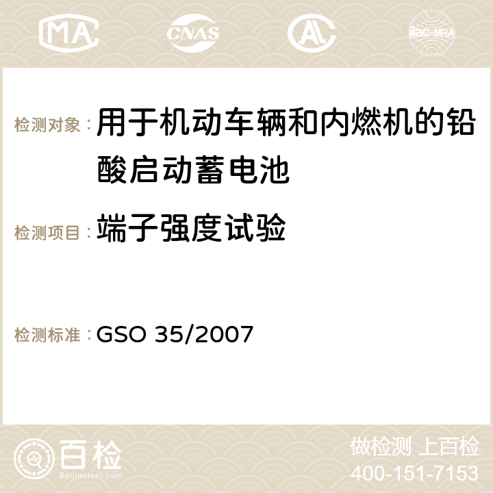 端子强度试验 GSO 35 用于机动车辆和内燃机的铅酸启动蓄电池的测试方法 /2007 21