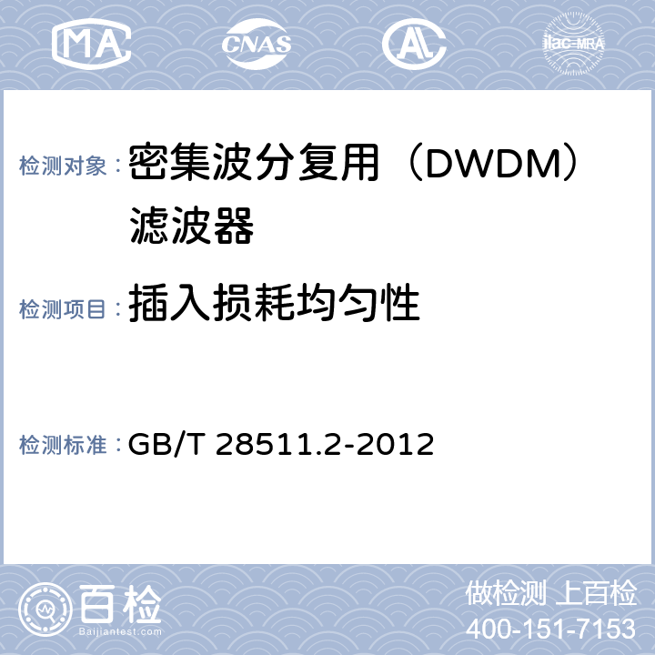 插入损耗均匀性 平面光波导集成光路器件 第2部分：基于阵列波导光栅（AWG）技术的密集波分复用（DWDM）滤波器 GB/T 28511.2-2012