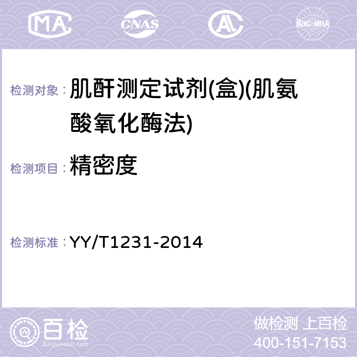 精密度 肌酐測定試劑（盒）（肌氨酸氧化酶法） YY/T1231-2014 3.6.2