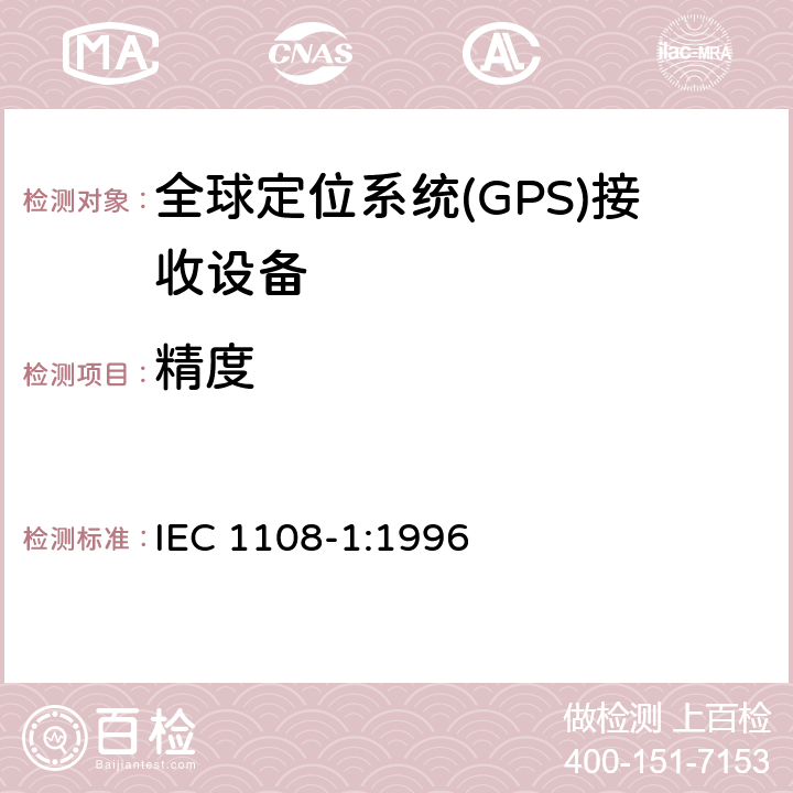 精度 全球导航卫星系统(GNSS)第1部分 全球定位系统(GPS)接受设备性能标准、测试方法和要求的测试结果 IEC 1108-1:1996 4.3.3