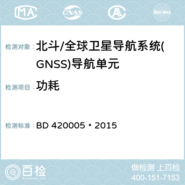 功耗 北斗/全球卫星导航系统(GNSS)导航单元性能要求及测试方法 BD 420005—2015 5.4.11