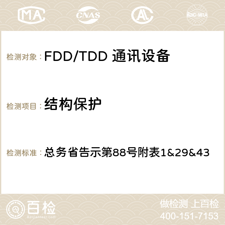 结构保护 LTE无线终端设备测试要求及测试方法 总务省告示第88号附表
1&29&43