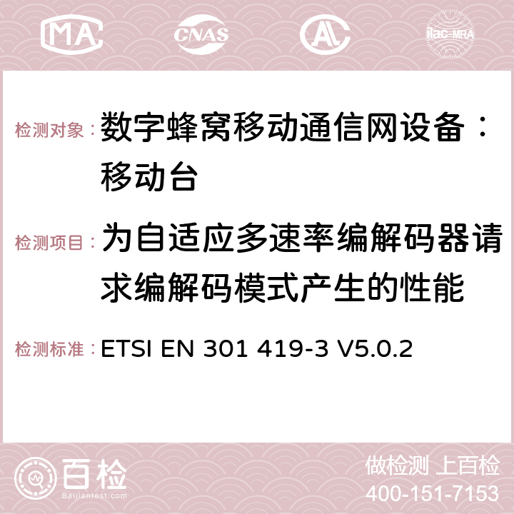 为自适应多速率编解码器请求编解码模式产生的性能 全球移动通信系统(GSM);语言通话项目(GSM-ASCI) 移动台附属要求(GSM 13.68) ETSI EN 301 419-3 V5.0.2 ETSI EN 301 419-3 V5.0.2