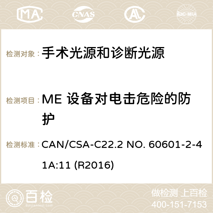 ME 设备对电击危险的防护 医用电气设备 第2-41部分 专用要求：手术光源和诊断光源的安全和基本要求 CAN/CSA-C22.2 NO. 60601-2-41A:11 (R2016) 201.8