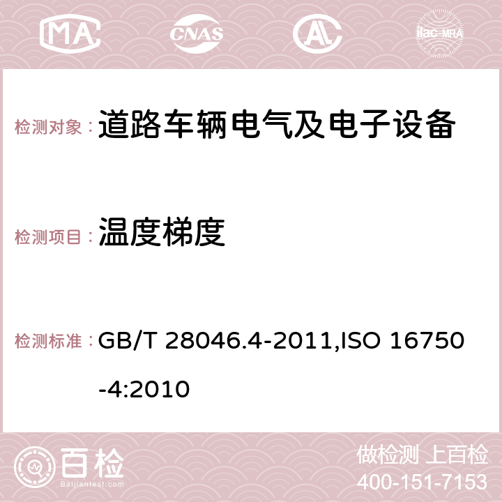 温度梯度 道路车辆 电气及电子设备的环境条件和试验 第4部分 气候负荷 GB/T 28046.4-2011,ISO 16750-4:2010 5.2