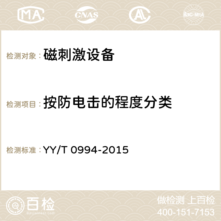 按防电击的程度分类 磁刺激设备 YY/T 0994-2015 4.13.1