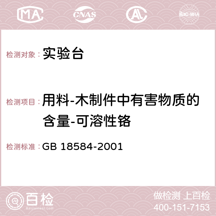 用料-木制件中有害物质的含量-可溶性铬 GB 18584-2001 室内装饰装修材料 木家具中有害物质限量