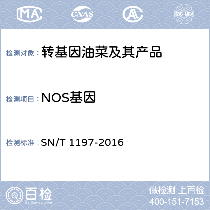 NOS基因 SN/T 1197-2016 油菜中转基因成分检测 普通PCR和实时荧光PCR方法
