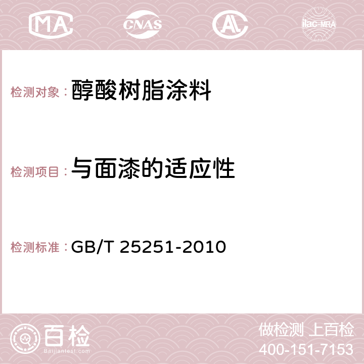 与面漆的适应性 《醇酸树脂涂料》 GB/T 25251-2010 （5.14）