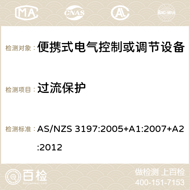 过流保护 便携式电气控制或调节设备 AS/NZS 3197:2005+A1:2007+A2:2012 10.5