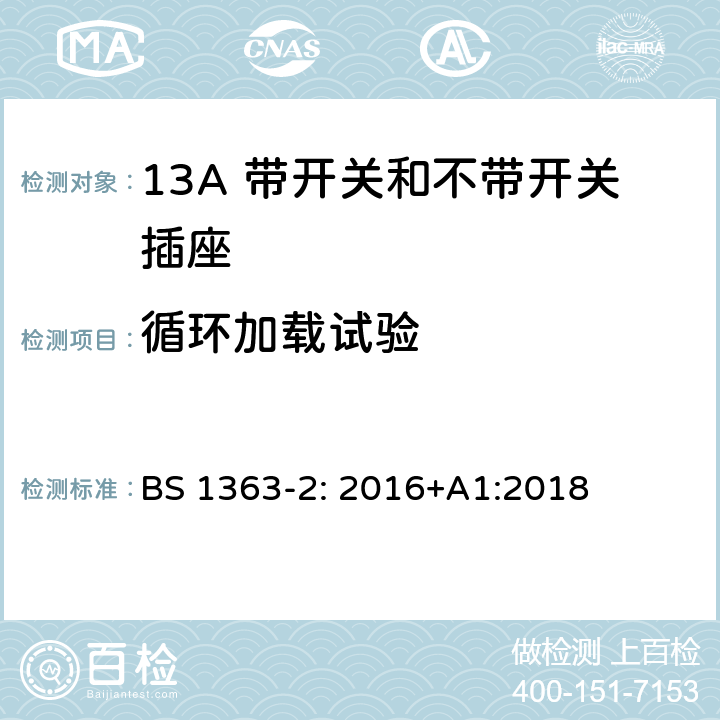 循环加载试验 13A插头，插座，转换器和连接器 第2部分：13A带开关和不带开关插座规范 BS 1363-2: 2016+A1:2018 26