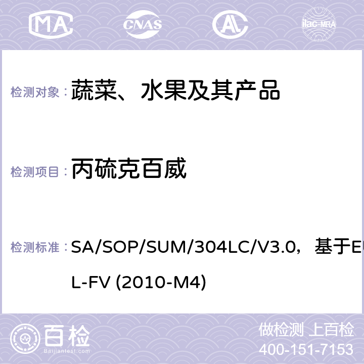 丙硫克百威 蔬菜、水果中农药多残留的测定 液相色谱串联质谱法 SA/SOP/SUM/304LC/V3.0，基于EURL-FV (2010-M4)