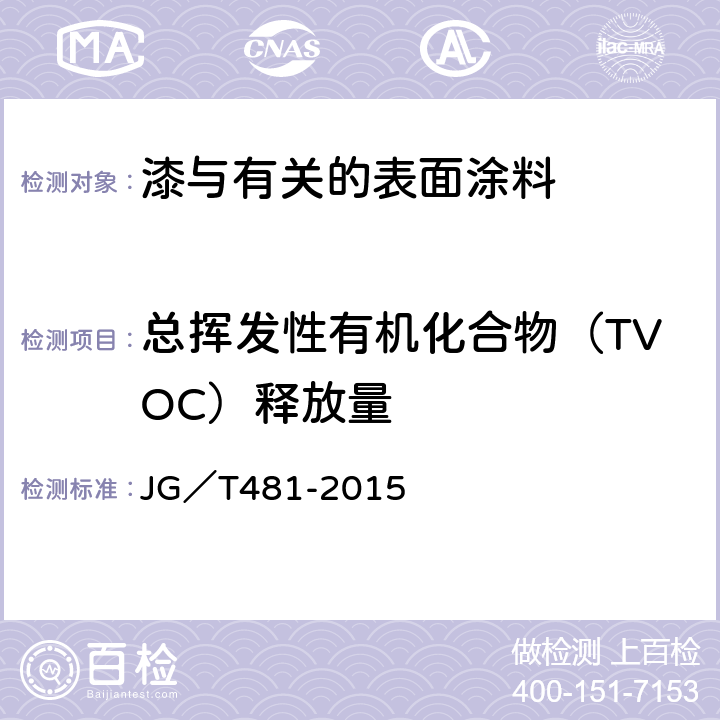 总挥发性有机化合物（TVOC）释放量 低挥发性有机化合物（VOC）水性内墙涂覆材料 JG／T481-2015