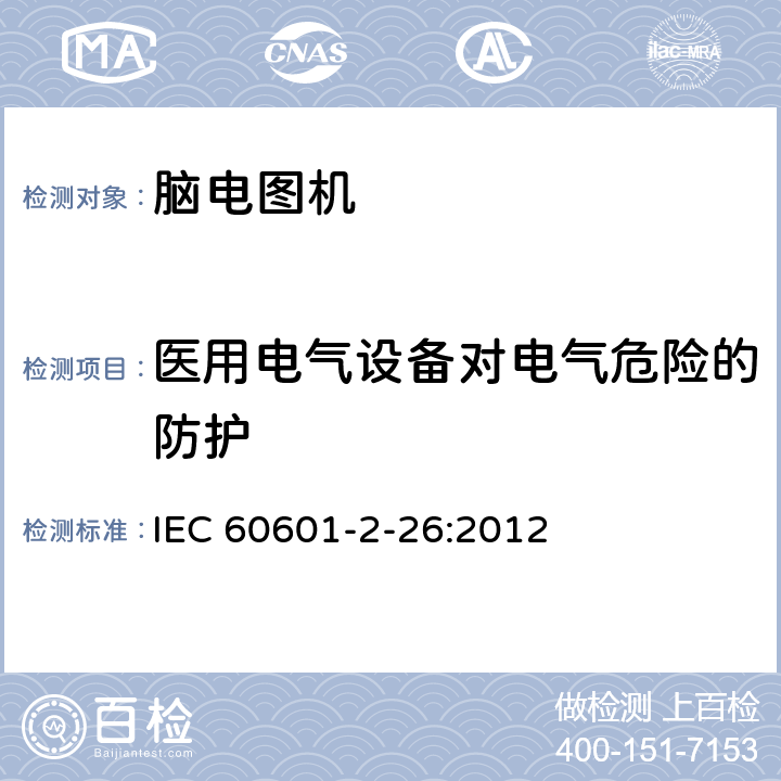 医用电气设备对电气危险的防护 医用电气设备 第2-26部分：脑电图机安全专用要求 IEC 60601-2-26:2012 201.8