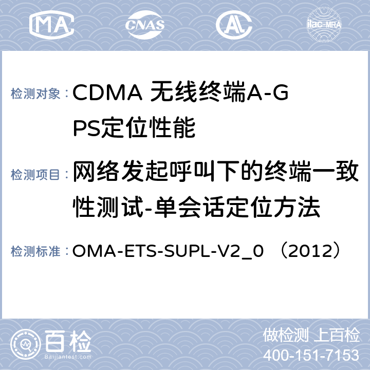 网络发起呼叫下的终端一致性测试-单会话定位方法 OMA-ETS-SUPL-V2_0 （2012） 安全用户面定位业务引擎测试规范v2.0  5.1.3