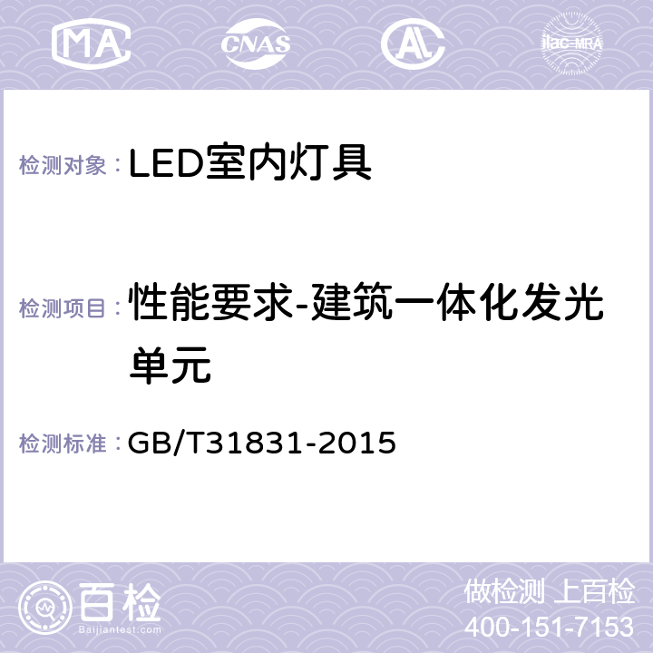 性能要求-建筑一体化发光单元 LED室内照明应用技术要求 GB/T31831-2015 6.4