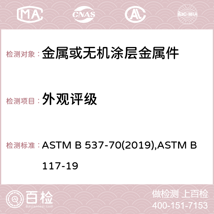 外观评级 暴露于空气中电镀板评估标准 盐雾试验装置操作标准 ASTM B 537-70(2019),ASTM B 117-19
