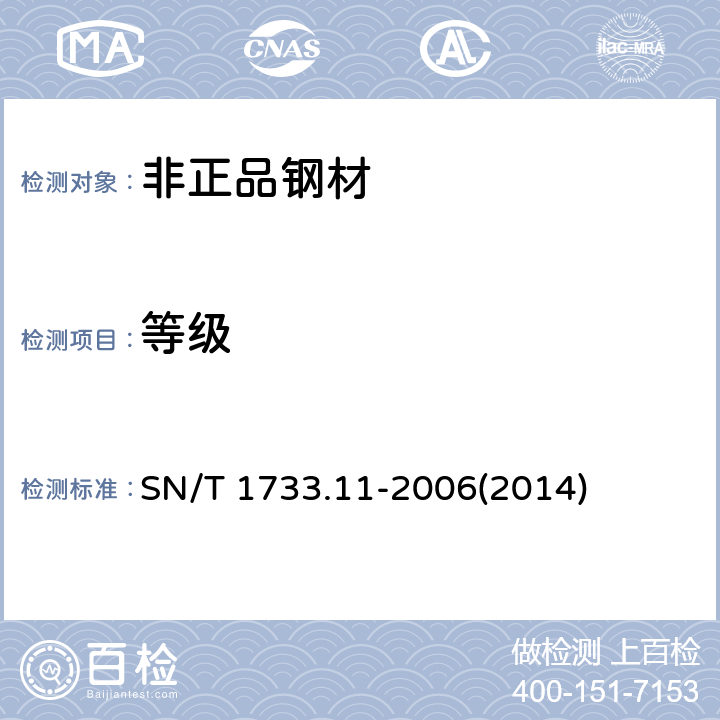 等级 非正品钢材检验鉴定规程 第11部分：热轧钢板和钢带 SN/T 1733.11-2006(2014)