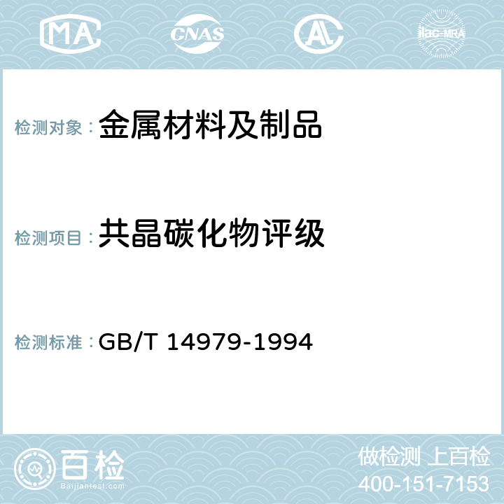 共晶碳化物评级 钢的共晶碳化物不均匀度评定法 GB/T 14979-1994