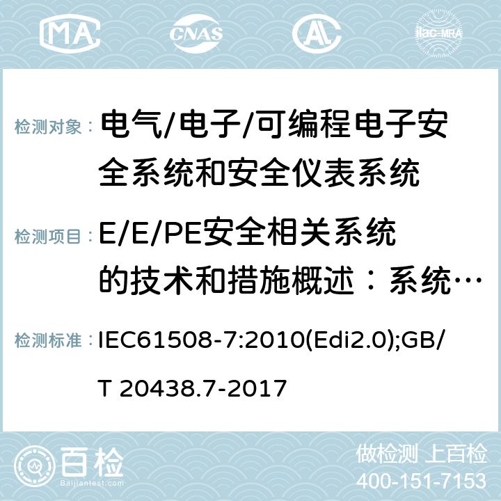 E/E/PE安全相关系统的技术和措施概述：系统性失效的避免 电气/电子/可编程电子安全相关系统的功能安全-第7部分:技术和措施 IEC61508-7:2010(Edi2.0);GB/T 20438.7-2017 附录B