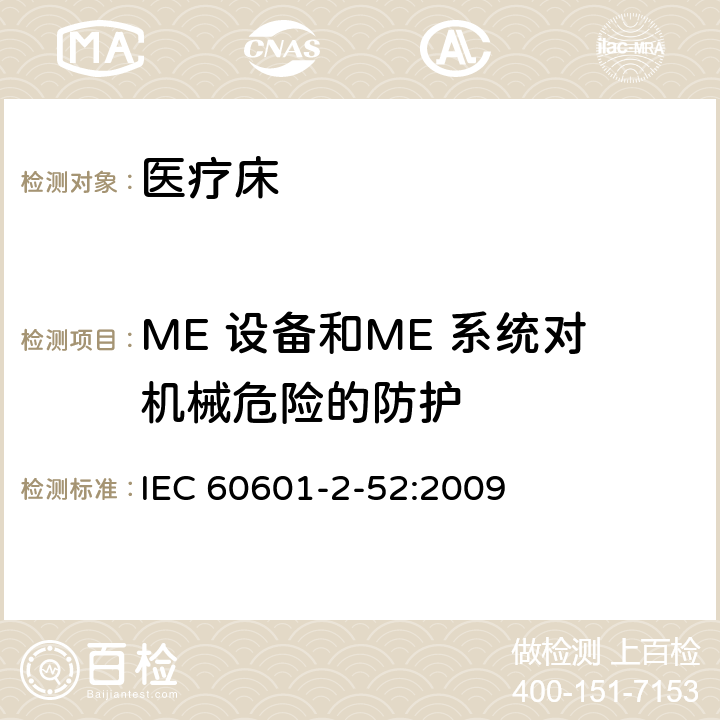 ME 设备和ME 系统对机械危险的防护 医用电气设备 第2-52部分 专用要求：医疗床的安全和基本性能 IEC 60601-2-52:2009 201.9