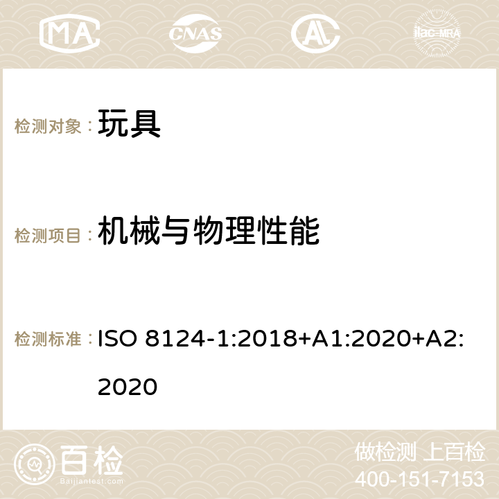 机械与物理性能 玩具安全-第1部分：机械和物理性能 ISO 8124-1:2018+A1:2020+A2:2020 条款4.17 仿制防护玩具，例如头盔，帽子和护目镜