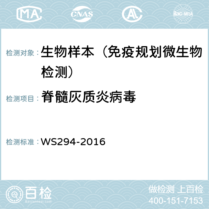 脊髓灰质炎病毒 脊髓灰质炎诊断 WS294-2016 附录B